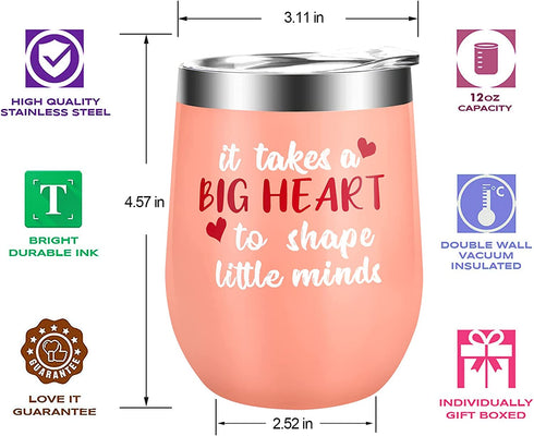 Teacher Appreciation Gifts for Teacher,Valentines Day Gifts for Teachers Women Teacher Professor-12 OZ Stainless Steel Wine Tumbler with Lid Straws for Christmas Stocking Stuffers,Birthday,Anniversary