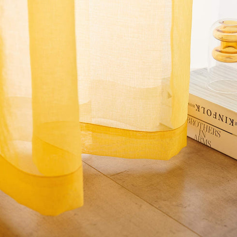 Butter Yellow Sheer Curtains 84 Inches Long Semi Faux Linen Orange Yellow Sheer Curtain 84 for Bedroom Living Room Girls Kids Room Yellow Sheer Curtains 2 Panels 52x84