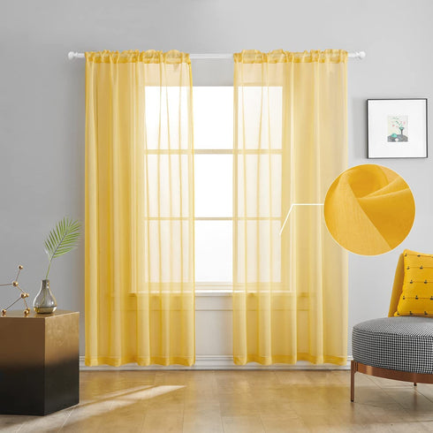 Butter Yellow Sheer Curtains 84 Inches Long Semi Faux Linen Orange Yellow Sheer Curtain 84 for Bedroom Living Room Girls Kids Room Yellow Sheer Curtains 2 Panels 52x84