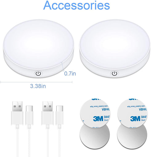 FERSWE Rechargeable Tap Lights, Dimmable Touch Night Lights with 1000mAh Large Battery , Stick on Light for Closet, Bedroom, Bathroom and Cabinet (2 Pack)