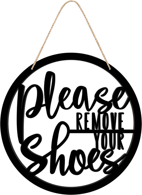 Please Remove Your Shoes Sign Rustic Take your Shoes Off Wooden Porch Hanging Sign 12" Round Hanger Wall Decorations for Living Room, Entryway, Door Hanger Farmhouse Porch Decor- Black
