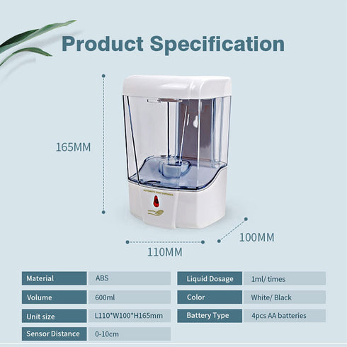 Hand Sanitizer Dispenser, Automatic Touchless Soap Dispenser, Infrared Sensor 600ml Gel/Liquid Soap Dispenser Wall Mount Operated for Hospital,Airport,Kitchen,Bathroom,Hotel¦ (White)
