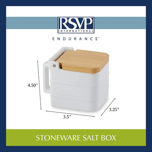 RSVP International White Stoneware Kitchen Collection, Salt Box, 4.5x3.25x3.5"