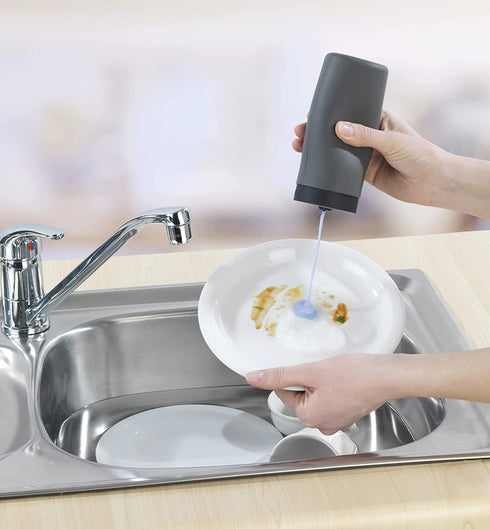 Wenko, Grey Easy Squeez-e Washing, Refillable Dish Liquid and Hand Soap Kitchen and Bathroom, Countertop Dispenser, 2.4 x 2.4 x 5.5 inches