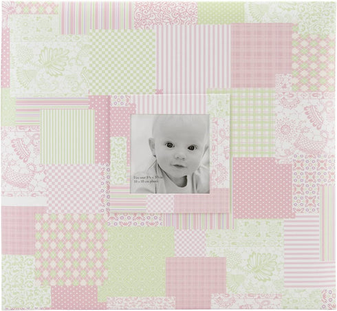 MCS MBI 12.5x13.5 Inch Baby Scrapbook Album with 12x12 Inch Pages with Photo Opening, Pink Quilt Design (860072)