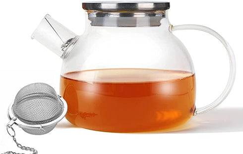 Glass Water Pitcher Carafe with Stovetop Safe Teapot with Tea Ball Infuser for Blooming Tea, Juice Jug, coffee,1000ml/ 34oz?High borosilicate glass?Sharemee
