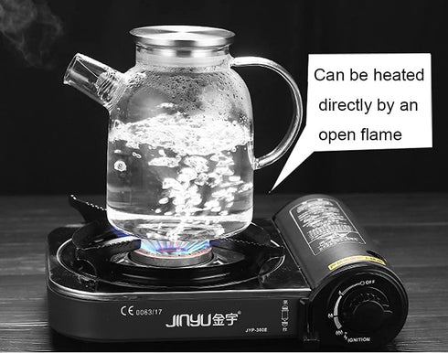 Glass Water Pitcher Carafe with Stovetop Safe Teapot with Tea Ball Infuser for Blooming Tea, Juice Jug, coffee,1000ml/ 34oz?High borosilicate glass?Sharemee