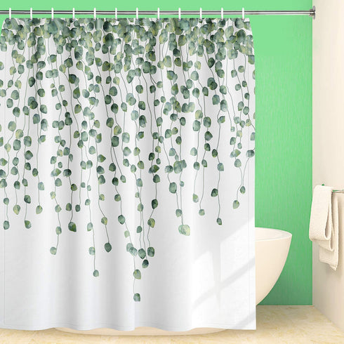 Maccyafst Eucalyptus Shower Curtain Green Leaves Shower Curtain Watercolor Leaf Shower Curtain Fabric Floral Shower Curtain Waterproof Plants Bathroom Curtains with Hooks