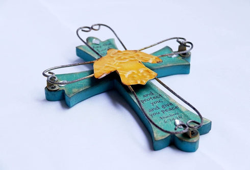Unique Wooden Crucifix With Antiqued Metal Decorative Dove And Inspirational Prayer Inscribed On Cross Dove (Design 2)
