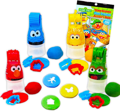 Sesame Street Elmo Party Favor Set for Toddlers Kids ~ 24-Pc Bundle with Clay Dough, Dough Roller, Molds, and Stickers (Party Supplies)