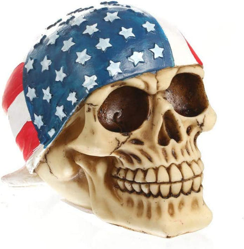 Mary Paxton Skeleton Skull Figurine,American Flag Hood USA Bandanna Human Skull Decor Skeleton Head Sculpture Statue Realistic Decorations Pirate Models Resin Bedroom Crafts Wacky Props Ornament