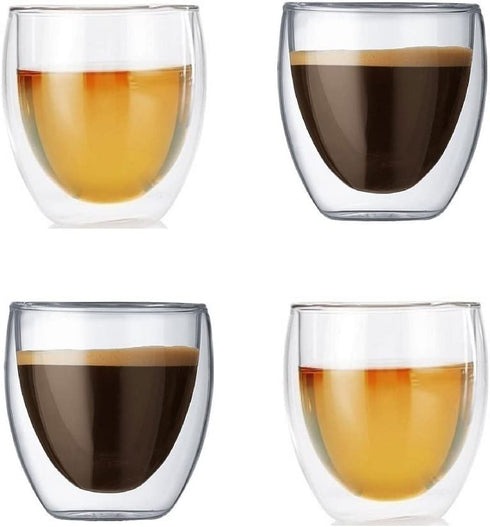 Gmark Espresso Cups Shot Glass 2.7-Ounce Coffee Set of 4 -Double Wall Thermo Insulated GM2028