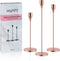 HUPPY Candlestick Holders Set of 3 Designed for Taper Candles, Decorative Candlestick Holder for Wedding, Dinning, Party, Fits 3/4 inch Thick Candle & Led Candles (Metal Candle Stand) (Rose Gold)
