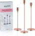 HUPPY Candlestick Holders Set of 3 Designed for Taper Candles, Decorative Candlestick Holder for Wedding, Dinning, Party, Fits 3/4 inch Thick Candle & Led Candles (Metal Candle Stand) (Rose Gold)