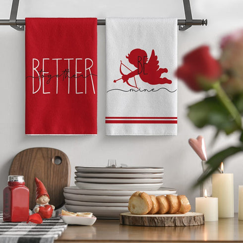 Artoid Mode Stripes Cupid Arrow Love Heart Hugs Kisses Be Mine Better Together Valentine's Day Kitchen Towels, 18 x 26 Inch Ultra Absorbent Drying Cloth Dish Towels for Cooking Baking Set of 4