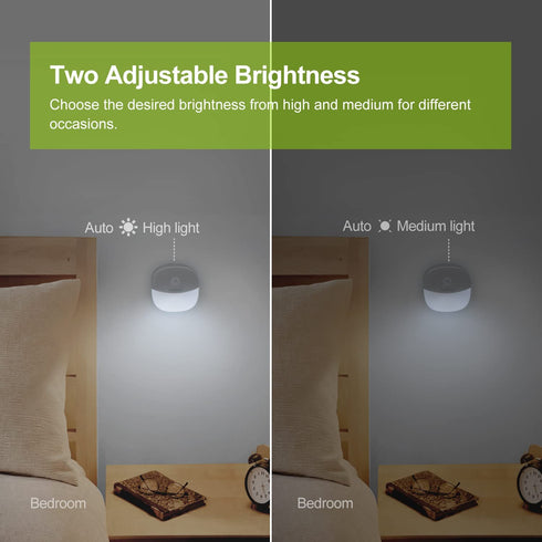 AUVON Rechargeable Mini Motion Sensor Night Light, Cool White LED Stick-On Closet Light with Dusk to Dawn Sensor, Adjustable Brightness for Wall, Stairs, Cabinet, Hallway (2 Pack)