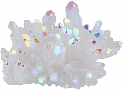 mookaitedecor Titanium Coated Natural Rock Crystal Cluster Geode Stone Specimen, Angel Aura Quartz, 0.22lb-0.44lb