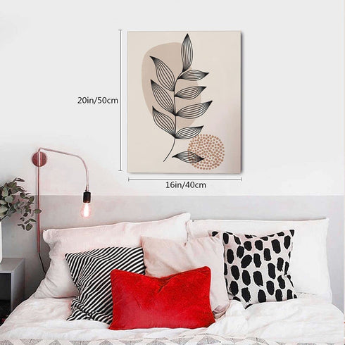 Boho Canvas Wall Art Botanical Floral Plant Painting Abstract Minimalist Geometric Large Wooden Wall D©cor Mid Century Poster Framed Artwork for Living Room Bedroom Bathroom 20x16 inch