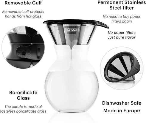 Bodum Pour Over Coffee Maker with Permanent Filter, 1 Liter, 34 Ounce, Black Band