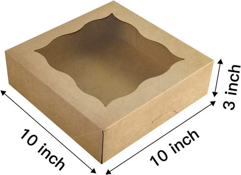 15-Pack 10"x10"x3"Brown Bakery Boxes with PVC Window for Pie and Cookies Boxes Large Natural Craft Paper Box 10x10x3inch (Brown, 15)