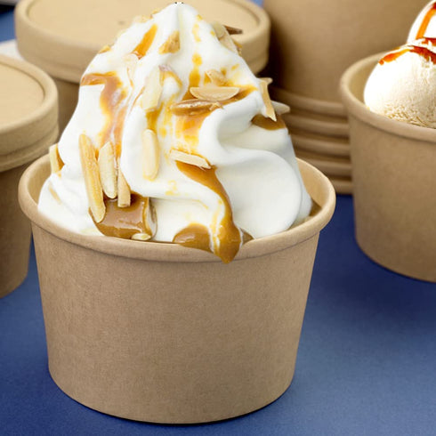 Giwrmu 8 oz Paper Soup Cups,Paper Food Containers with Lids, Kraft Ice Cream Container, To Go Soup Containers for Soups, Stews, Ice Creams, Sorbet and Salads (40 Pack)