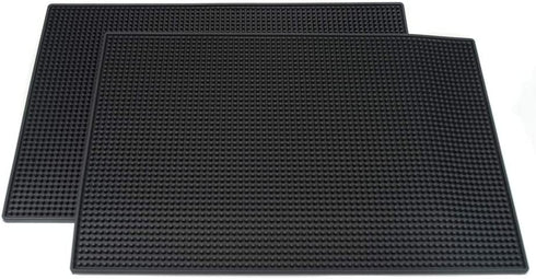 18"x12" PVC Bar Service Mat for Cocktail Bartender (Black 2-Pack)