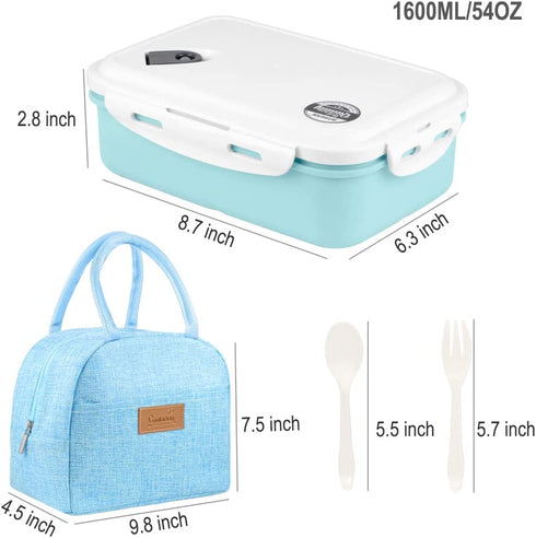 Bento Box with Lunch Bag, NatraProw 3 Compartments Adult Bento Box with Utensils, 1600ML Large Bento Boxes, BPA Free Ideal Portion Sizes Lunch Box Containers, Microwave Safe Bento Box - Blue Large