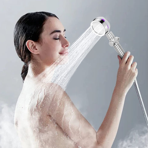Handheld Shower Head Turbocharged Unique Propeller Design with Filter and Pause Switch Adjustable Flow, 360 Degrees Rotating(Purple)