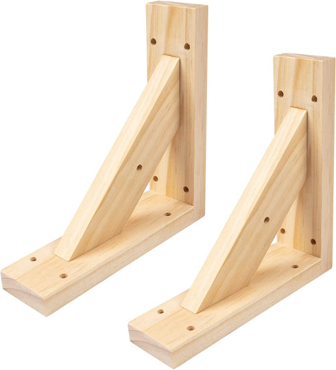 Purife 7 inch Solid Wall Mount Wood Shelf Bracket (Pack of 2) - Hand Made Wooden Shelf Support Brace, Wood Brace, Floating Shelf Supports, Wall Sconce Pendent Lamp Hanging Kit Include Mounting Screws