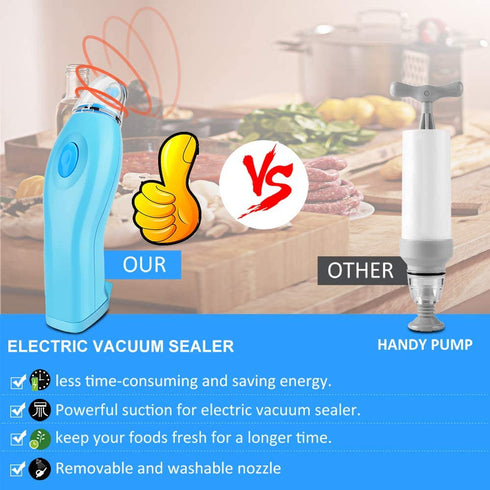 Handheld Vacuum Sealer, includes 15 Reusable Vacuum Sealer Bags, 1 Vacuum Wine Stopper, 2 Sealing Clips, 4 Sous Vide Clips for Food Storage, Keep Wine Fresh & Sous Vide Cooking
