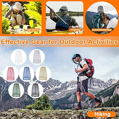 Benvo Mosquito Head Net Mesh, Face Neck Fly Netting Hood from Bugs Gnats Noseeums Screen Net for Any Outdoor Lover- with Carry Bags Fits Most Sizes of Hats Caps (2pcs, Light Grey, Updated Big Net)