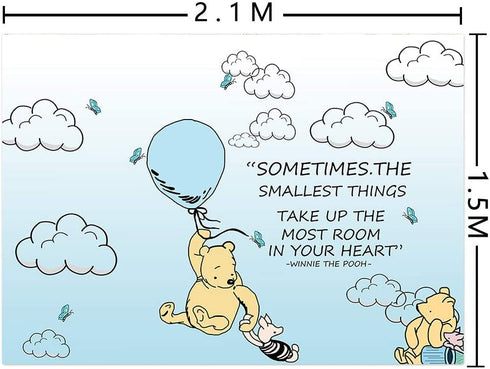 Blue Hot Air Balloon Photo Background 7x5ft Polyester Cartoon Cute Winnie The Pooh Animals Photography Backdrop Kids Bedroom Decorations Birthday Baby Shower Supplies Party Banner Photo Booths