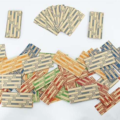NATURALABEL 250 Assorted Flat Coin Wrappers, 50 Each of Quarters, Dollars, Dimes, Nickels, Pennies, Coin Striped Kraft Packing