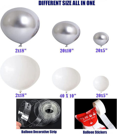 Beaumode DIY All White and Silver Balloon Garland Kit for Balloon arch Winter Wonderland Snowflake Christmas NYE Party Wedding 1ST Birthday Snowman Party backdrop Decoration (Silver and White)