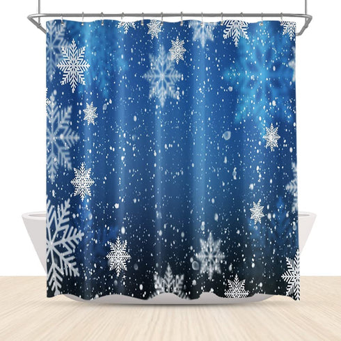 Snowflake Shower Curtain Blue Winter Holiday Sparkle Shiny Snow Bathroom Curtain for Kids Christmas Bathroom Decor Polyester Fabric Waterproof 60x72 Inch