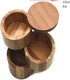 Dtacke Bamboo Salt Box Round Bamboo Jar Salt and Spices Storage Container Spice Container 3-Tier Bamboo Wood Container, Divided Spice Holder