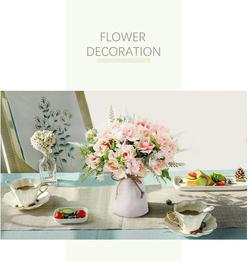 LESING Artificial Flowers with Vase Fake Silk Flowers in Vase Gardenia Flowers Decoration for Home Table Office Party (Pink)