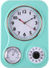 Lily's Home Retro Kitchen Wall Clock, with a Thermometer and 60-Minute Timer, Ideal for Any Kitchen, Turquoise (9.5 in x 13.3 in)