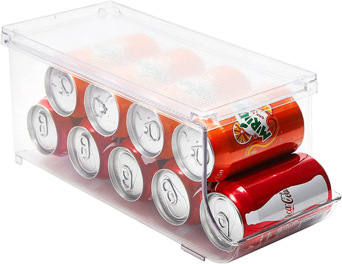 Set of 1- JinaMart Refrigerator Organizer Bin Pop Soda Can Beverage Holder for Fridge, Kitchen, Countertops, Cabinets, Clear Plastic Can Dispenser and Canned Food Pantry Storage Rack(With Lid)