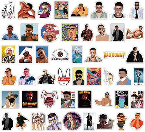 50PCS Pop Singer Bad Bunny Stickers for Laptop and Water Bottles,Waterproof Durable Trendy Vinyl Laptop Decal Stickers Pack for Teens, Water Bottles, Computer, Travel Case (Bad Bunny)