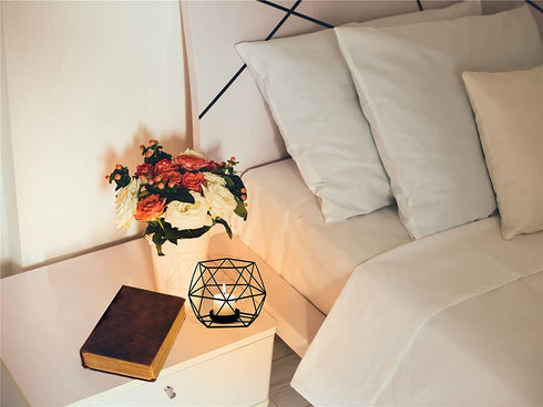 MAINFOR Geometric Tealight Candle Holder Decor for Table Centerpiece, Candle Holder for Pillar Candles Stand Candlestick Holder, Set of 2 Black Metal Wrought Iron Wire Tea Light Candle Sticks Holder