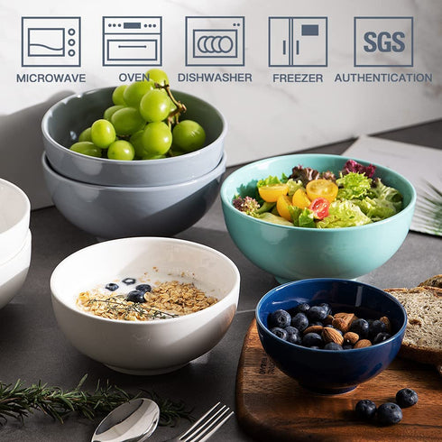 SWEEJAR 39 Ounce Serving Bowls for Salad Pasta Side Dish, 7 inch Ceramic Bowl Set for Family Daily Use, Stackable Bowls for Kitchen, Set of 4 (White)