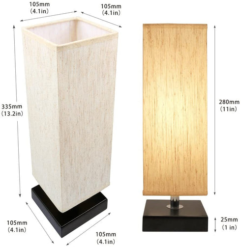 Small Bedside Table Lamp, Minimalist Solid Wood Bedroom Lamp with Square Fabric Shade for Nightstand, Dresser, Living Room, Kids Room, Dorm, Office
