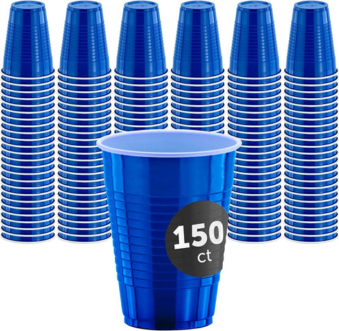 DecorRack 150 Plastic Party Cups, 12 oz Disposable -BPA FREE- Plastic Cups for Birthday, Beverage Drinking Cup, Blue (150 Pack)