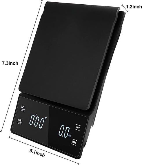 bemece Digital Coffee Scale with Timer, 3 kg/0.1 g High Precision Kitchen Food Scale Drip Espresso Scale with Back-Lit LCD Display (Batteries Included)