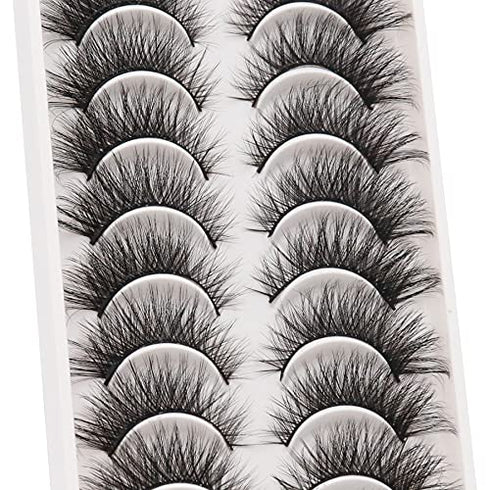 Veleasha False Eyelashes Fluffy Cat Eye Lashes Natural Look 10 Pairs Criss-cross Soft Handmade Faux Mink Lashes Pack (6D50)