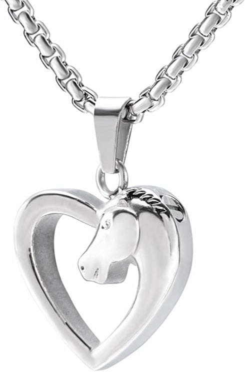 EternityMemory Horse in My Heart Stainless Steel Cremation Jewelry Necklace Urn Keepsake Pendant +Box+Fill Kits