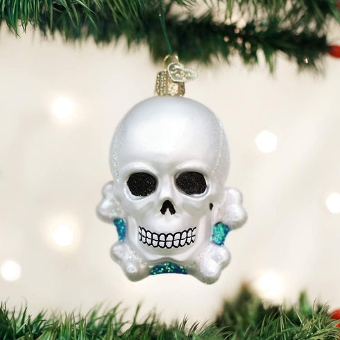 Old World Christmas Halloween Decorations Glass Blown Ornaments for Christmas Tree Skull Bones