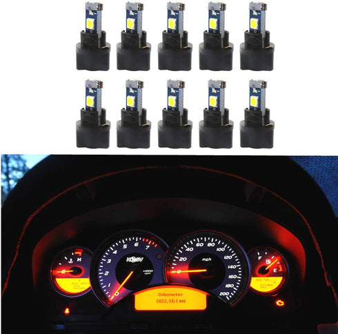 WLJH 10 Pack White Canbus T5 Led Bulb 2721 37 74 Wedge Lamp PC74 Twist Sockets Dash Dashboard Lights Instrument Panel Cluster Leds Car Replacement