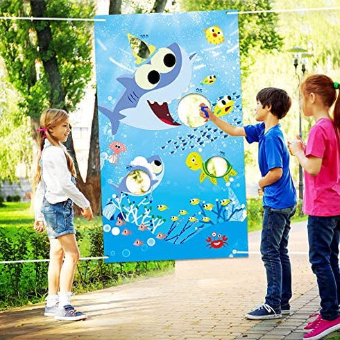 Shark Toss Games with 3 Been Bag Little Shark Party Supplies Been Bag Toss Games Party Games for Kids and Adults in Under the Sea, Shark Theme party Baby Shower Kids’ Birthday Party Summer Pool Game
